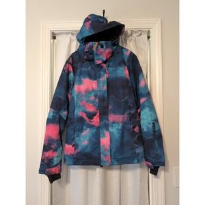 SMN Women's Size S Pink Blue Light Graffiti Ski & Snowboard Jacket EXCELLENT